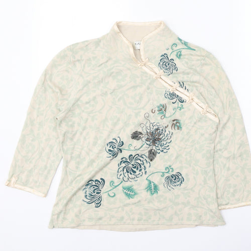 Kaiko Womens Green Mock Neck Viscose Pullover Jumper Size 14 - Floral Detail