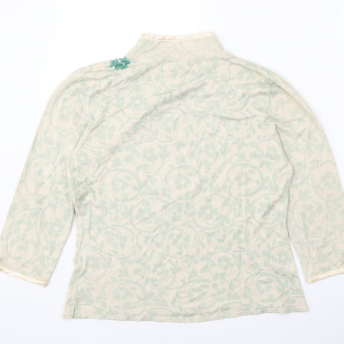 Kaiko Womens Green Mock Neck Viscose Pullover Jumper Size 14 - Floral Detail