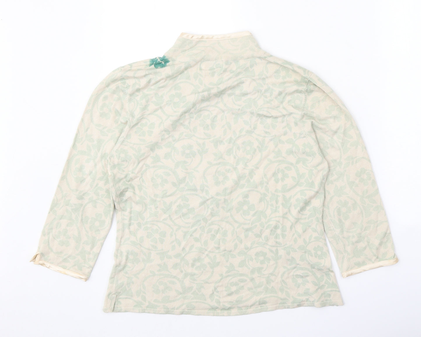 Kaiko Womens Green Mock Neck Viscose Pullover Jumper Size 14 - Floral Detail