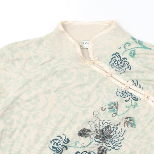Kaiko Womens Green Mock Neck Viscose Pullover Jumper Size 14 - Floral Detail