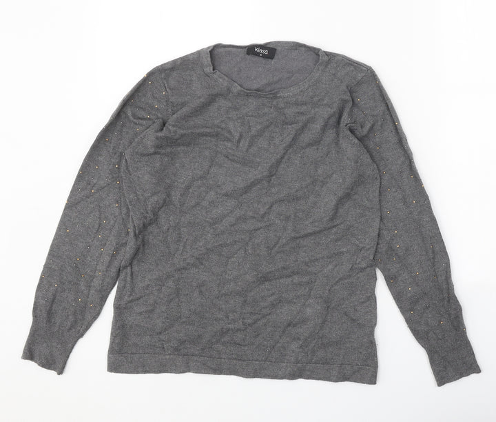 Klass Womens Grey Round Neck Viscose Pullover Jumper Size M