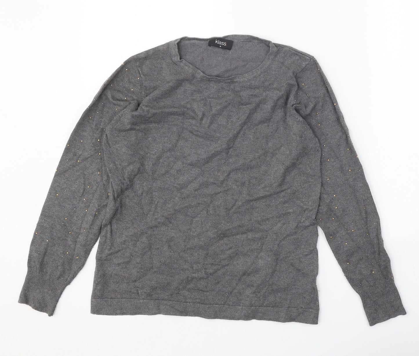 Klass Womens Grey Round Neck Viscose Pullover Jumper Size M