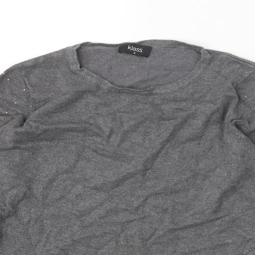 Klass Womens Grey Round Neck Viscose Pullover Jumper Size M
