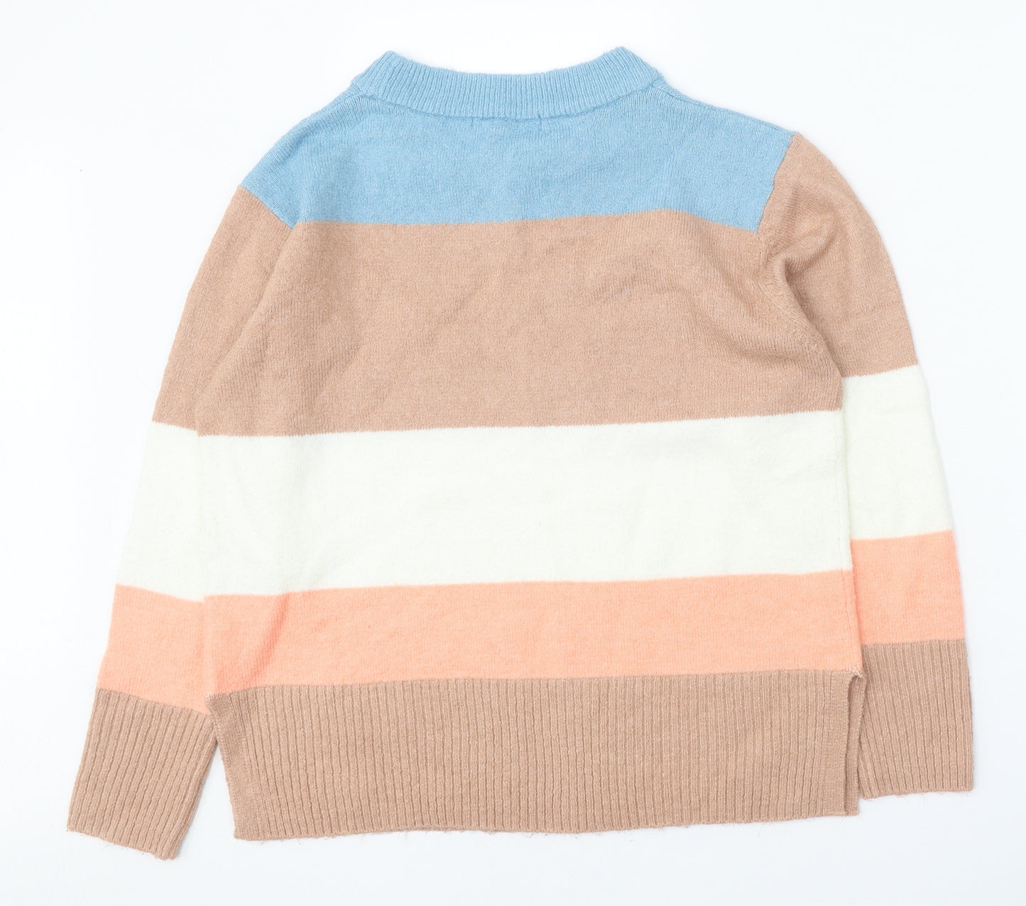 Nutmeg Womens Multicoloured Round Neck Striped Acrylic Pullover Jumper Size 12