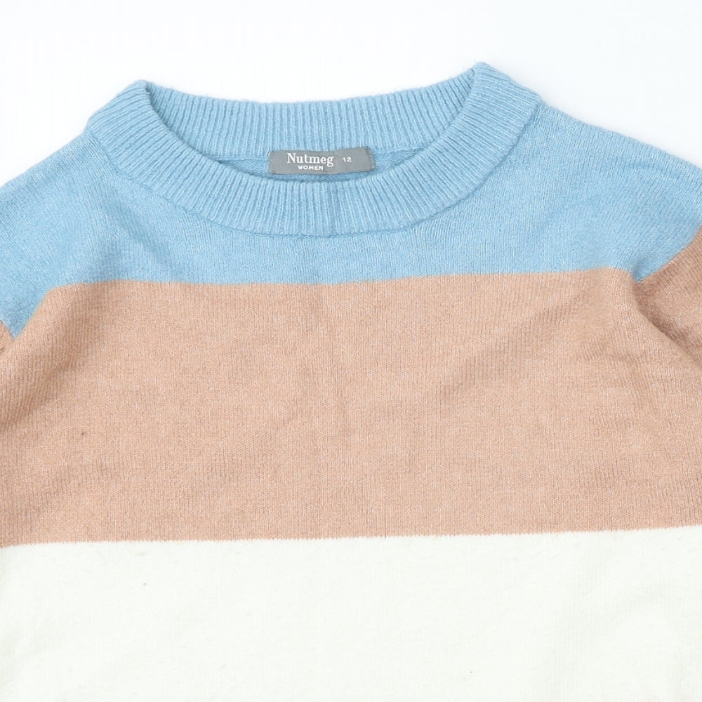 Nutmeg Womens Multicoloured Round Neck Striped Acrylic Pullover Jumper Size 12