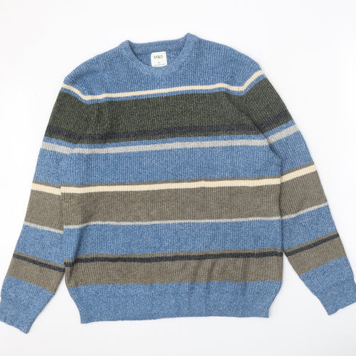 Marks and Spencer Mens Blue Round Neck Polyamide Pullover Jumper Size XL Long Sleeve