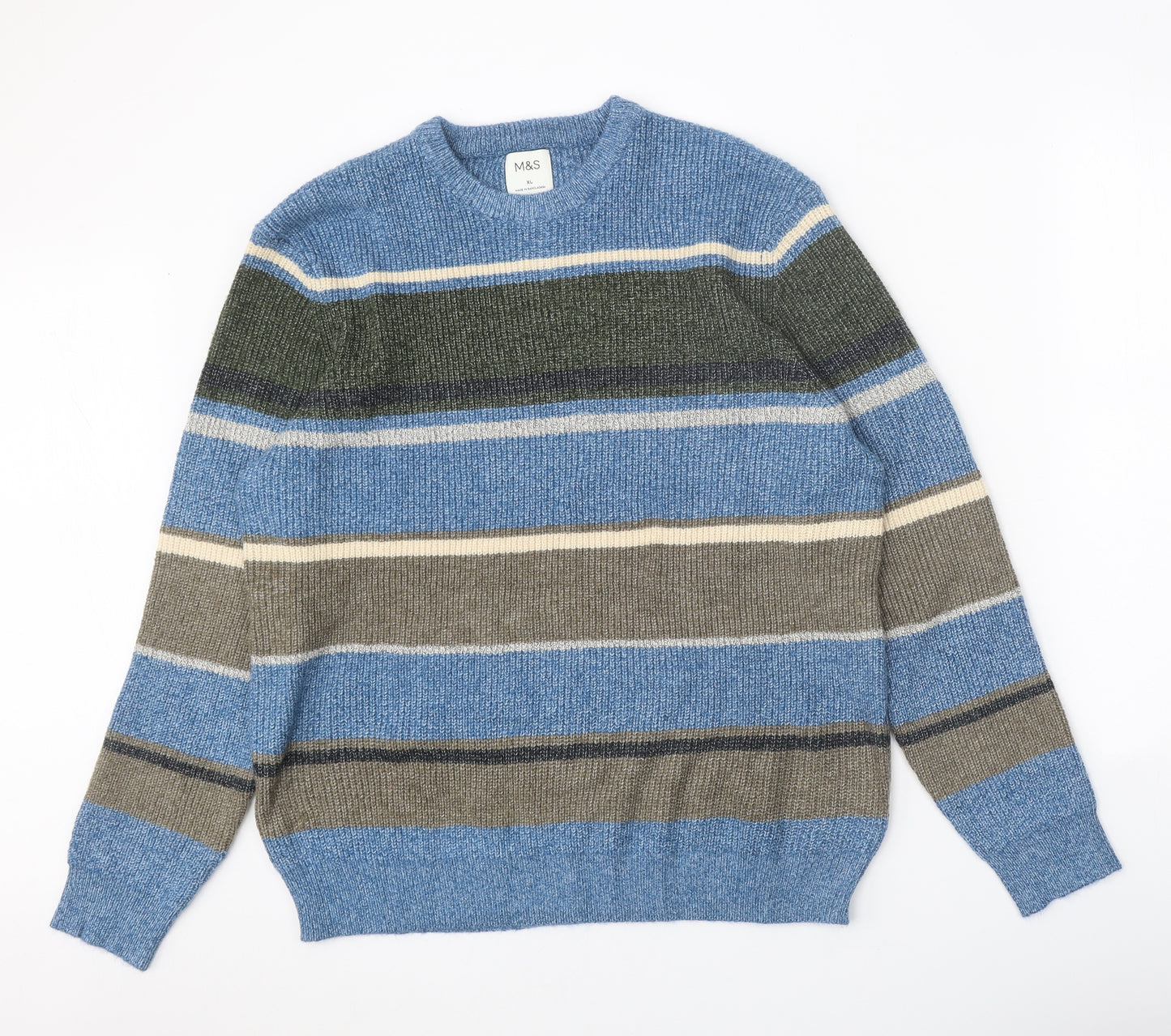 Marks and Spencer Mens Blue Round Neck Polyamide Pullover Jumper Size XL Long Sleeve