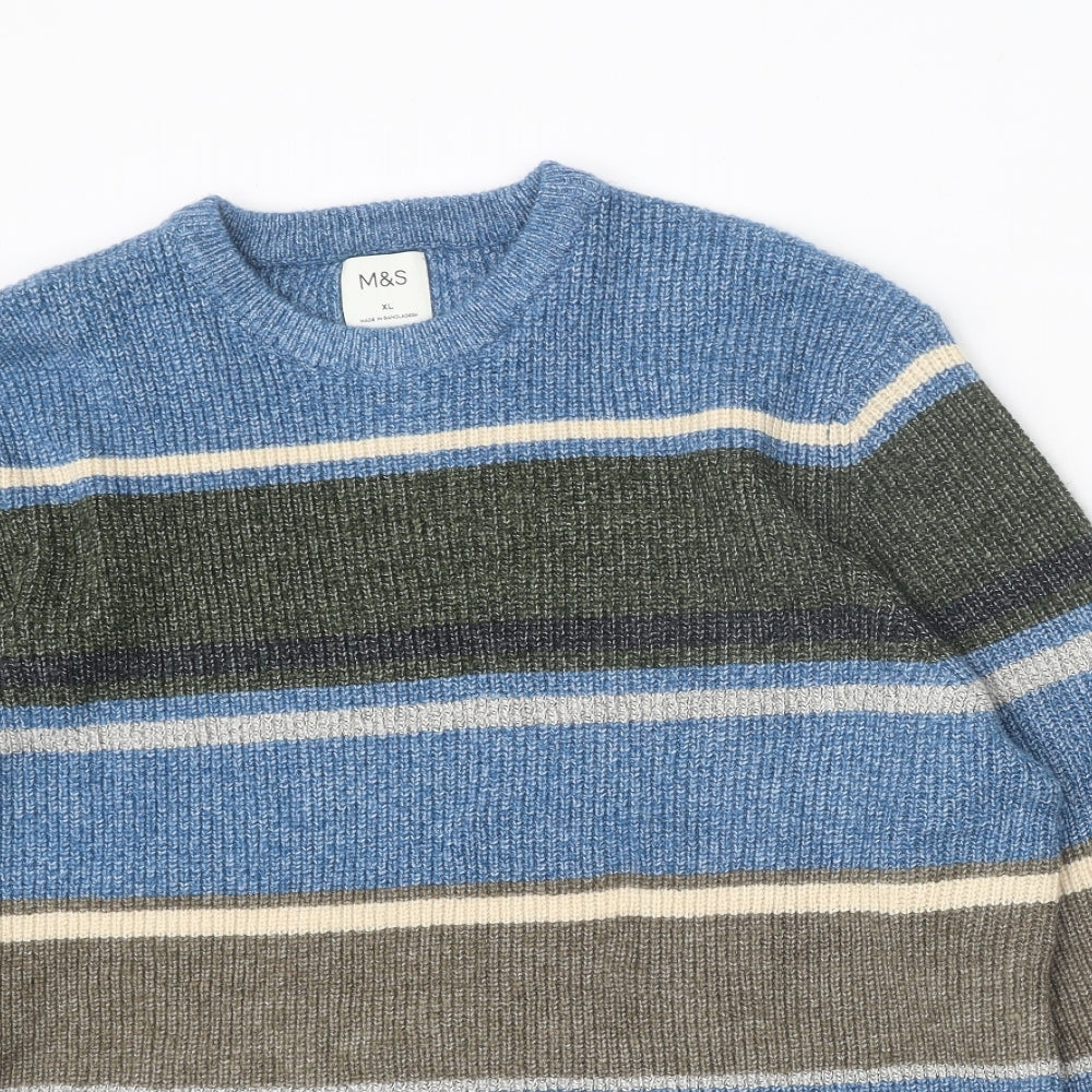 Marks and Spencer Mens Blue Round Neck Polyamide Pullover Jumper Size XL Long Sleeve