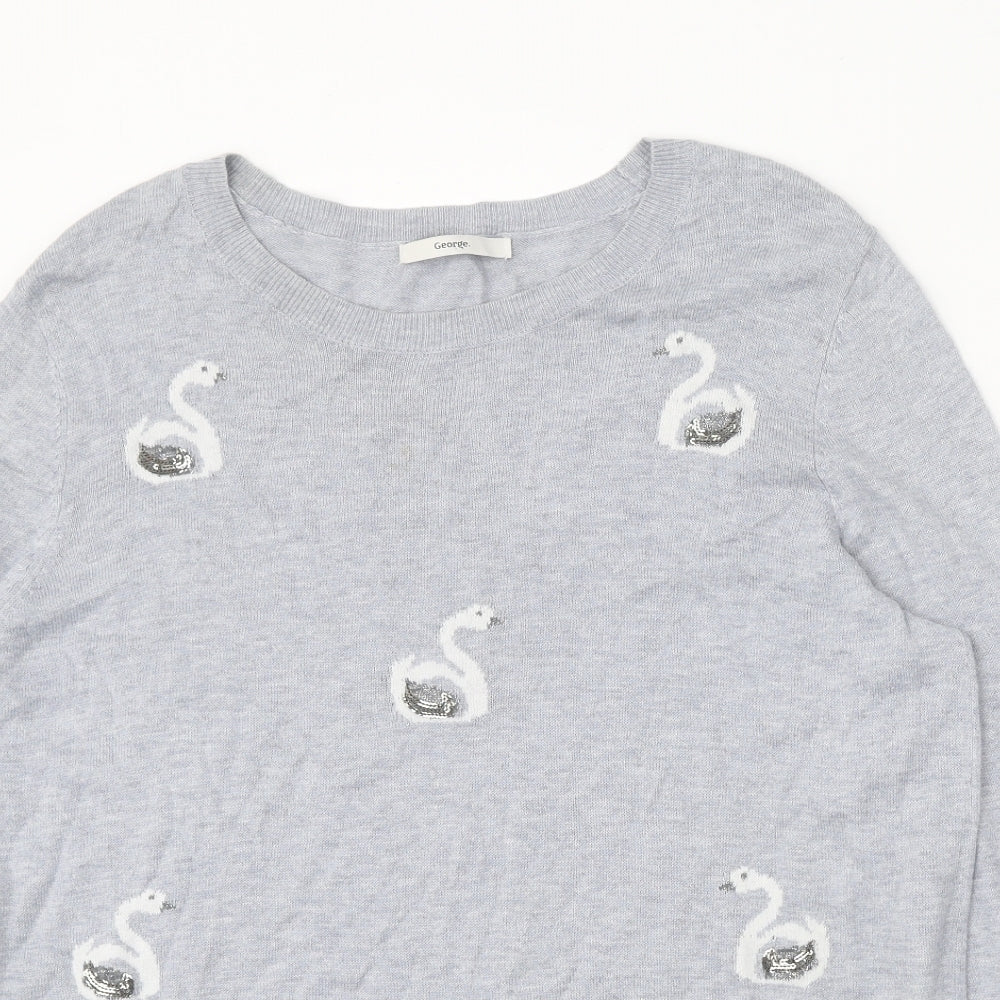 George Womens Grey Round Neck Acrylic Pullover Jumper Size 18 - Swan Print