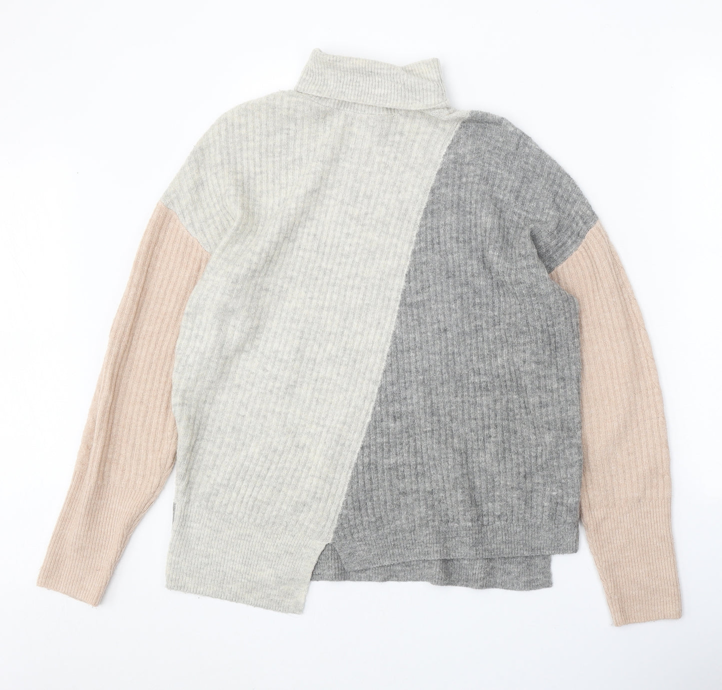 F&F Womens Grey Roll Neck Geometric Acrylic Pullover Jumper Size 10