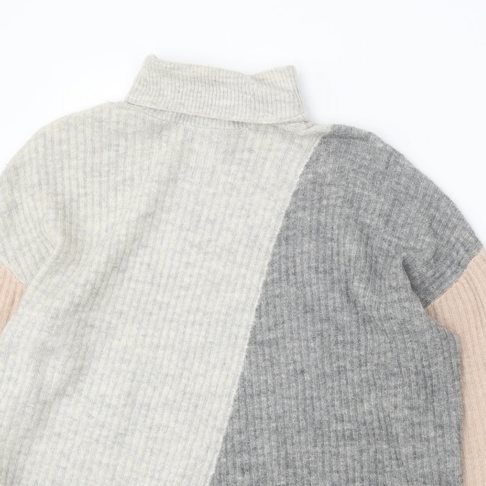 F&F Womens Grey Roll Neck Geometric Acrylic Pullover Jumper Size 10