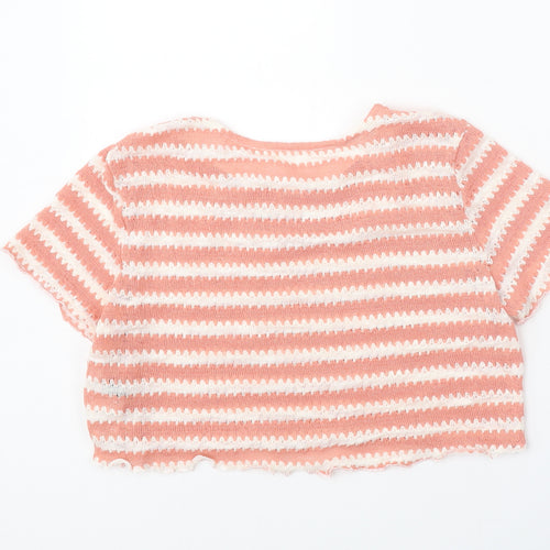 Dazy Womens Pink Round Neck Striped Polyester Pullover Jumper Size XL