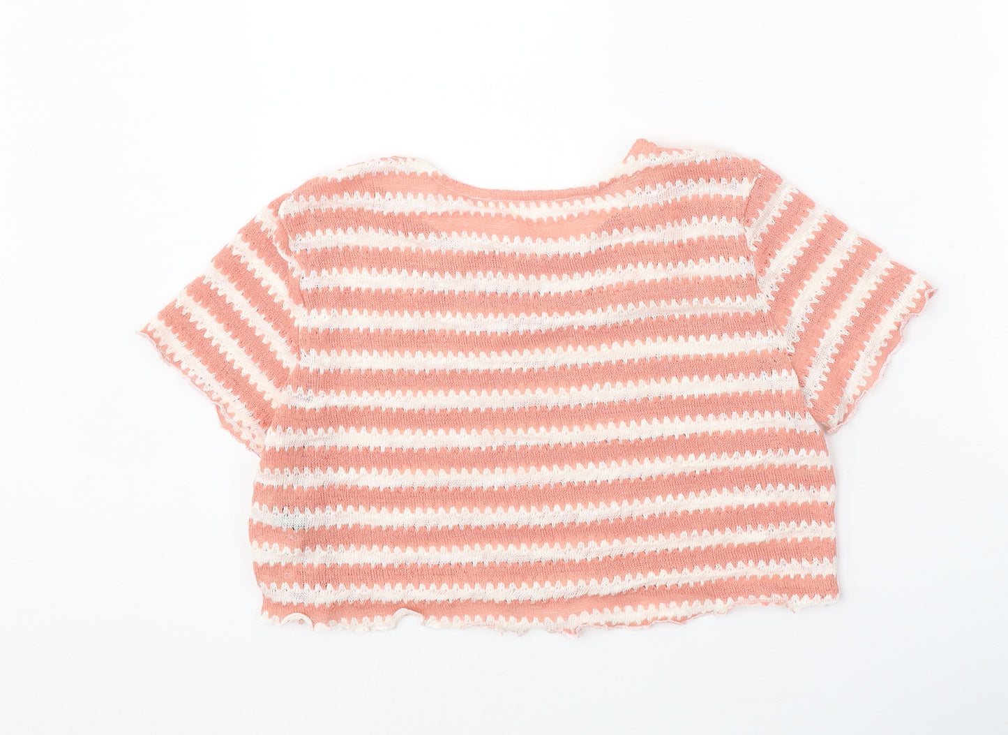 Dazy Womens Pink Round Neck Striped Polyester Pullover Jumper Size XL