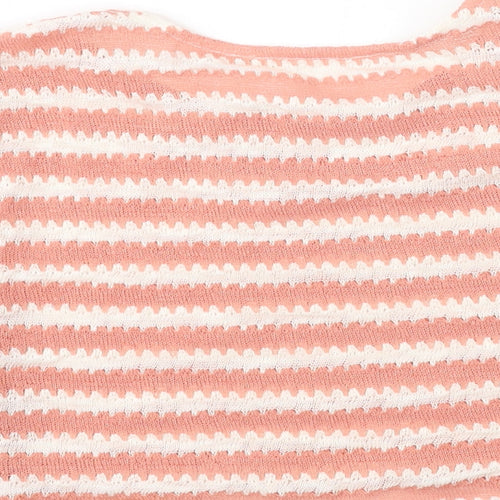 Dazy Womens Pink Round Neck Striped Polyester Pullover Jumper Size XL