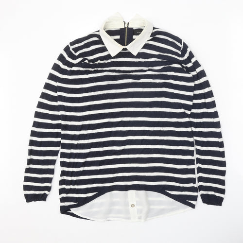 Atmosphere Womens Blue Collared Striped Viscose Pullover Jumper Size 10