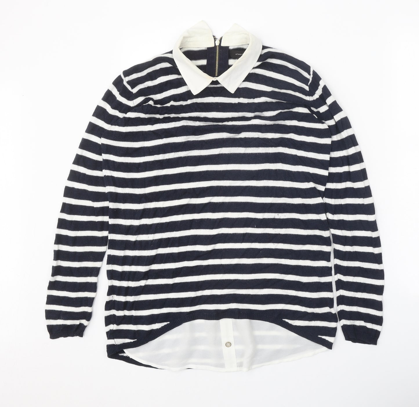 Atmosphere Womens Blue Collared Striped Viscose Pullover Jumper Size 10
