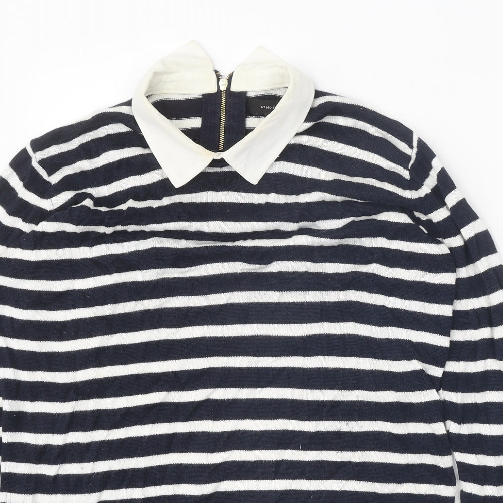 Atmosphere Womens Blue Collared Striped Viscose Pullover Jumper Size 10
