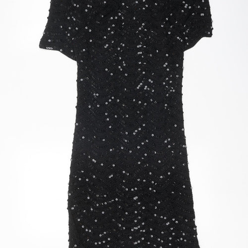 Preworn Womens Black Polyester Ball Gown One Size Boat Neck Pullover