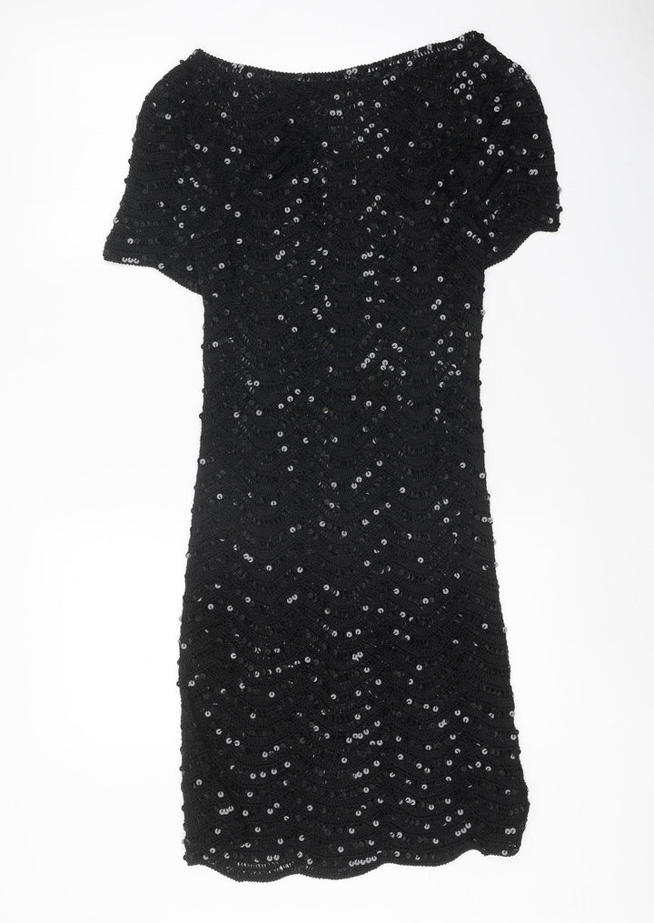 Preworn Womens Black Polyester Ball Gown One Size Boat Neck Pullover