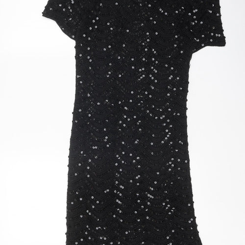 Preworn Womens Black Polyester Ball Gown One Size Boat Neck Pullover