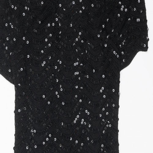 Preworn Womens Black Polyester Ball Gown One Size Boat Neck Pullover