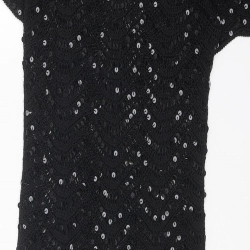 Preworn Womens Black Polyester Ball Gown One Size Boat Neck Pullover