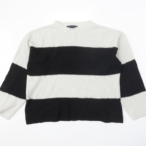 Marks and Spencer Womens Black Round Neck Striped Acrylic Pullover Jumper Size M