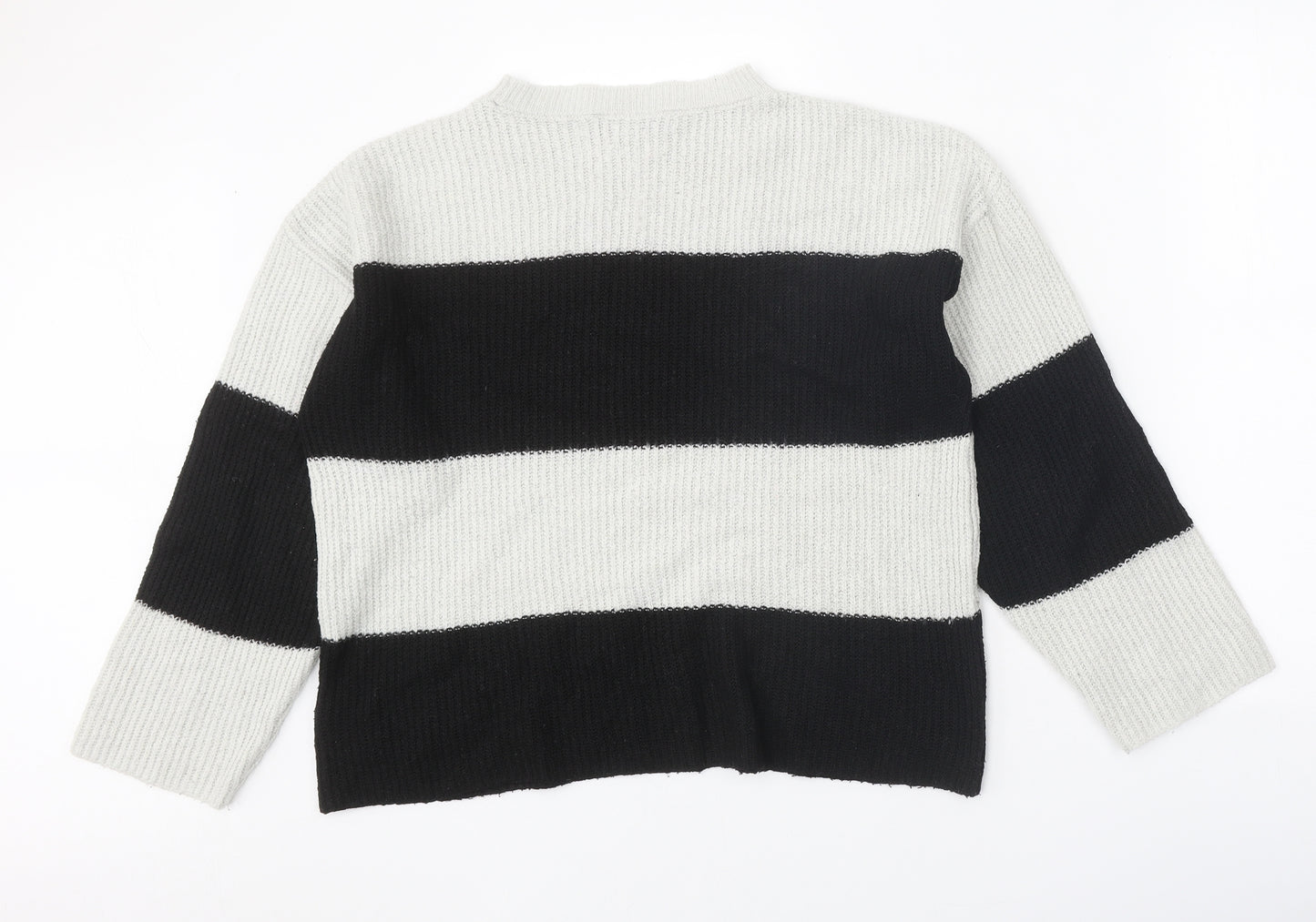 Marks and Spencer Womens Black Round Neck Striped Acrylic Pullover Jumper Size M