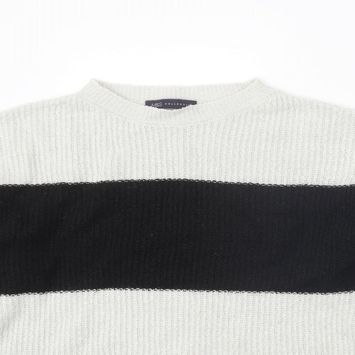 Marks and Spencer Womens Black Round Neck Striped Acrylic Pullover Jumper Size M