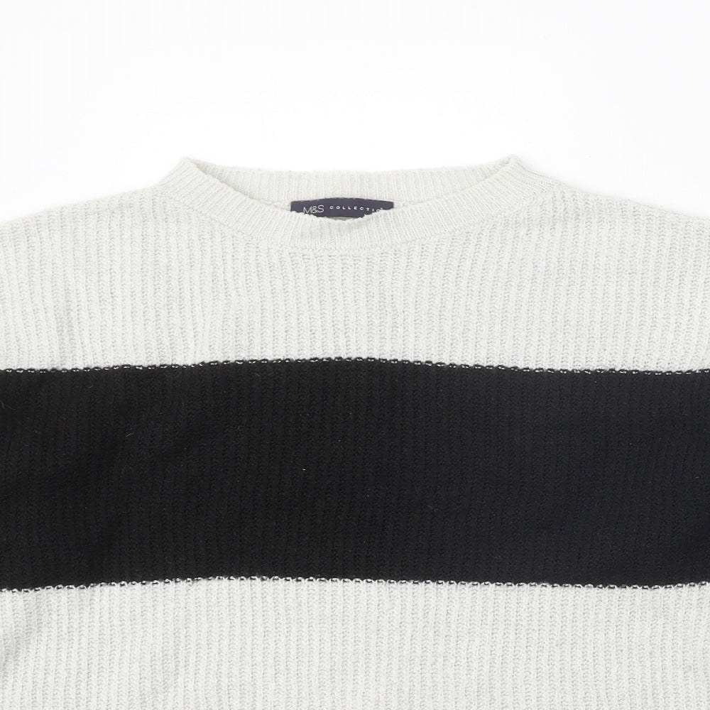 Marks and Spencer Womens Black Round Neck Striped Acrylic Pullover Jumper Size M