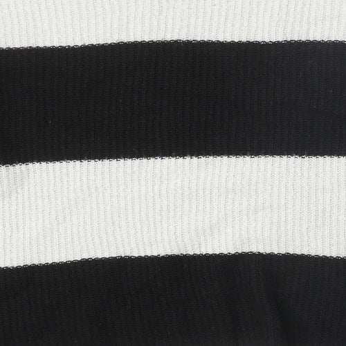 Marks and Spencer Womens Black Round Neck Striped Acrylic Pullover Jumper Size M