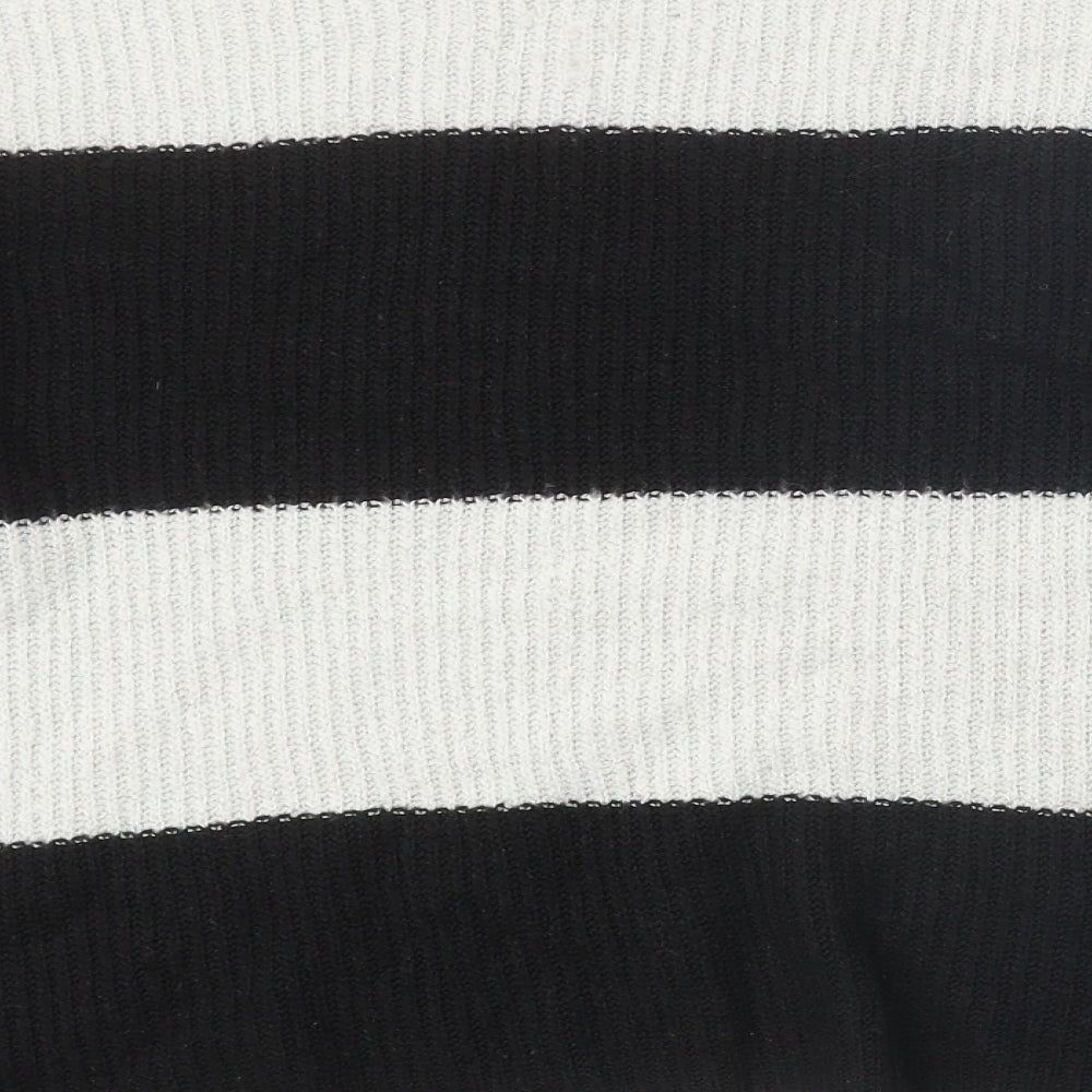 Marks and Spencer Womens Black Round Neck Striped Acrylic Pullover Jumper Size M