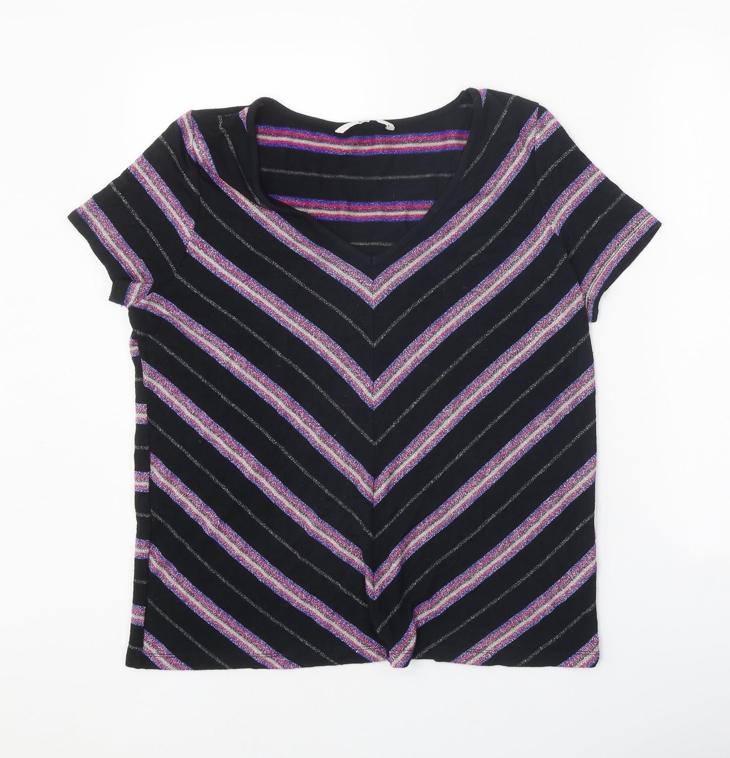 TU Womens Black V-Neck Herringbone Viscose Pullover Jumper Size 14