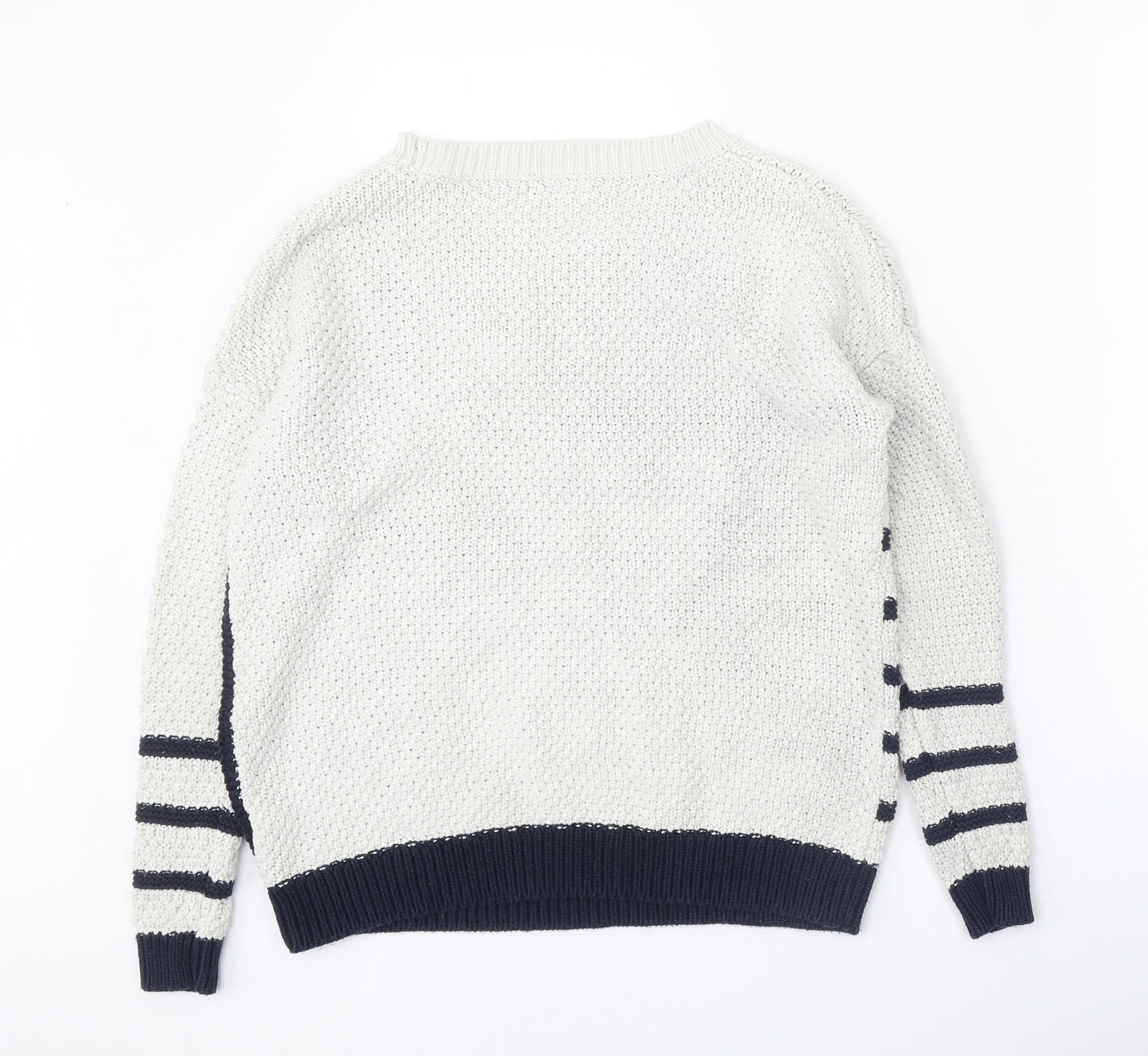 F&F Womens White Round Neck Geometric Cotton Pullover Jumper Size 12