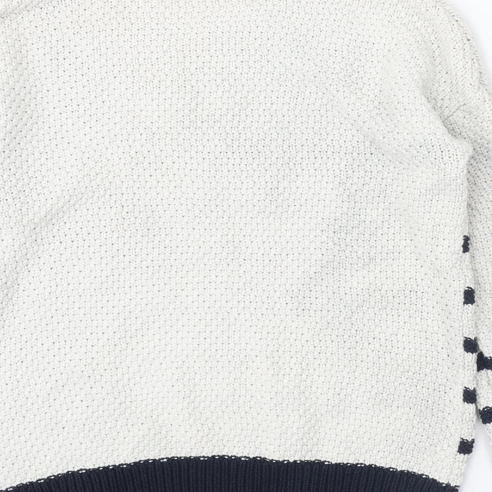 F&F Womens White Round Neck Geometric Cotton Pullover Jumper Size 12