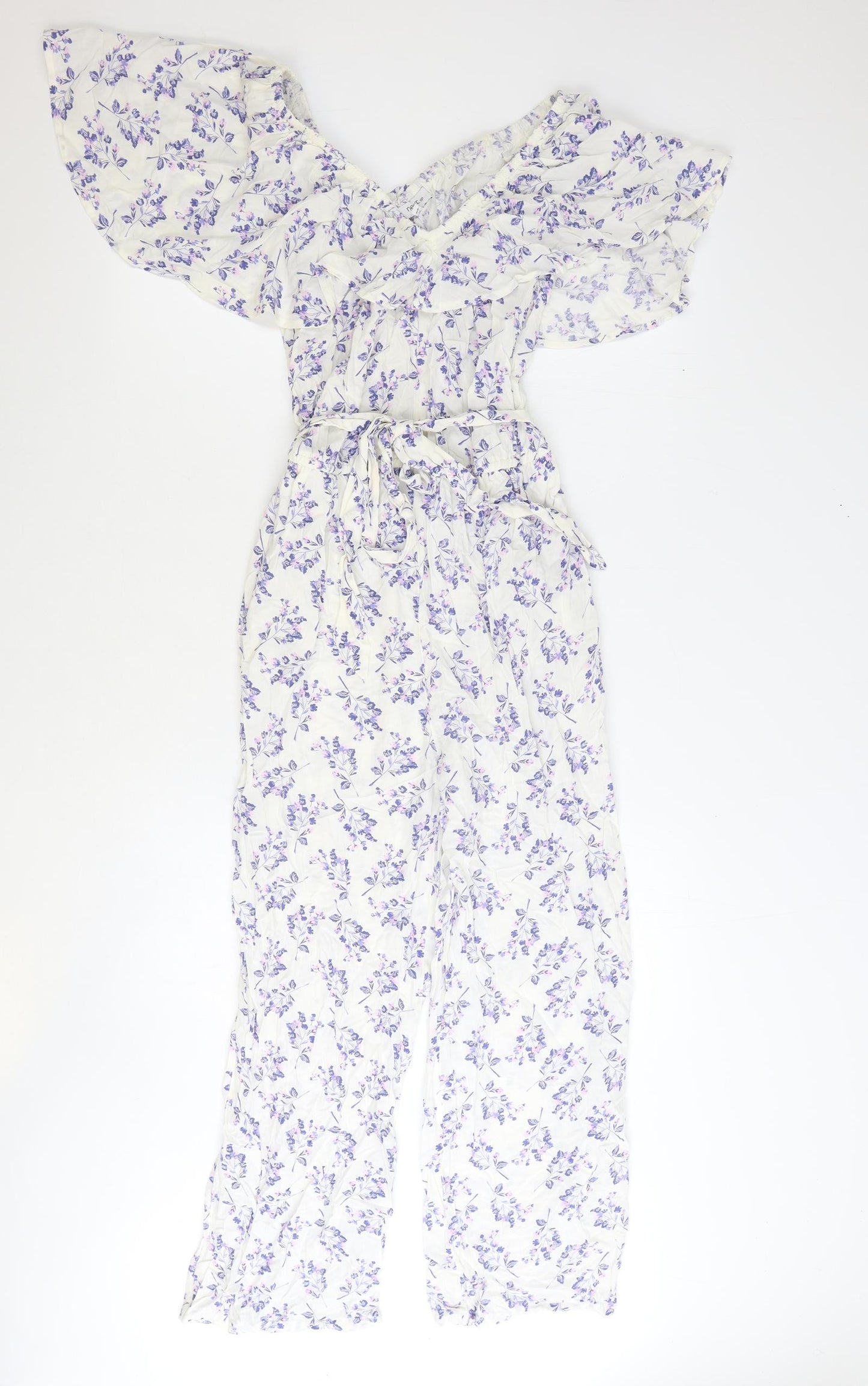 NEXT Womens White Floral Viscose Jumpsuit One-Piece Size 8 Pullover