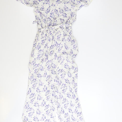 NEXT Womens White Floral Viscose Jumpsuit One-Piece Size 8 Pullover