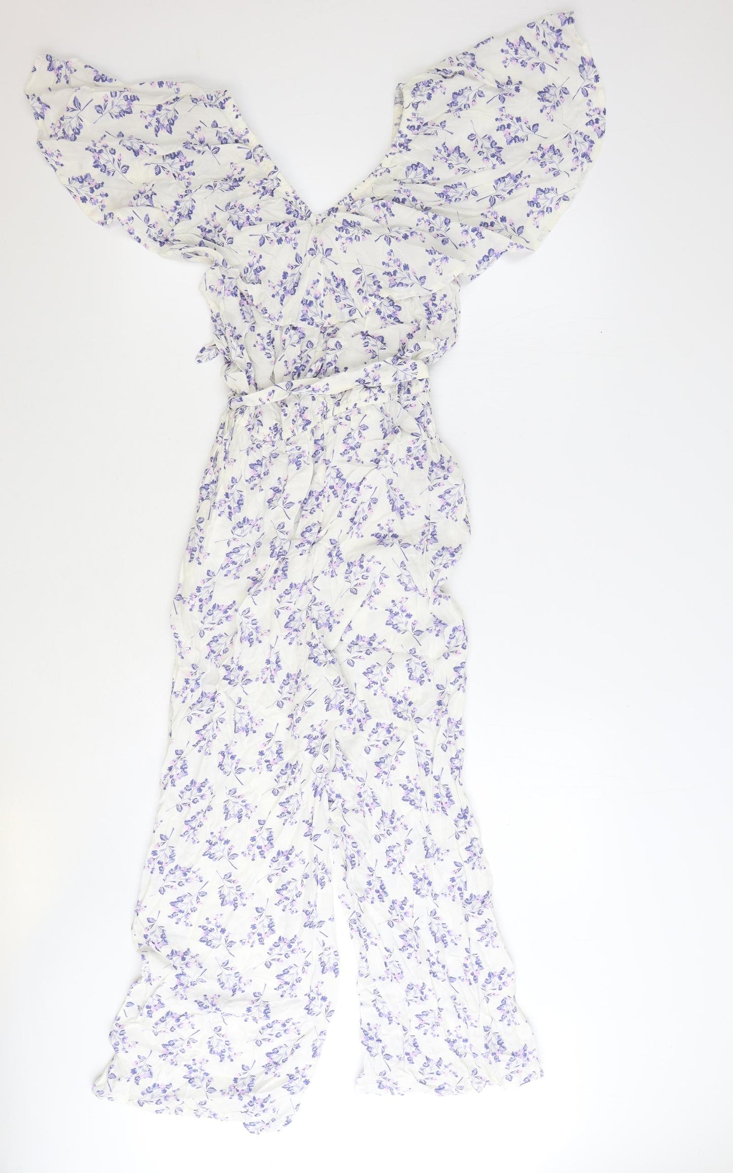 NEXT Womens White Floral Viscose Jumpsuit One-Piece Size 8 Pullover