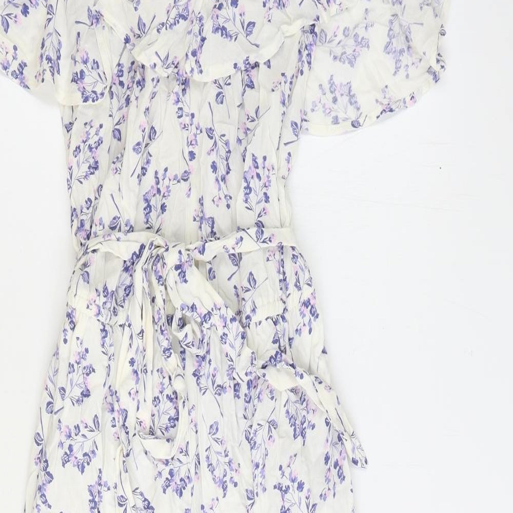 NEXT Womens White Floral Viscose Jumpsuit One-Piece Size 8 Pullover