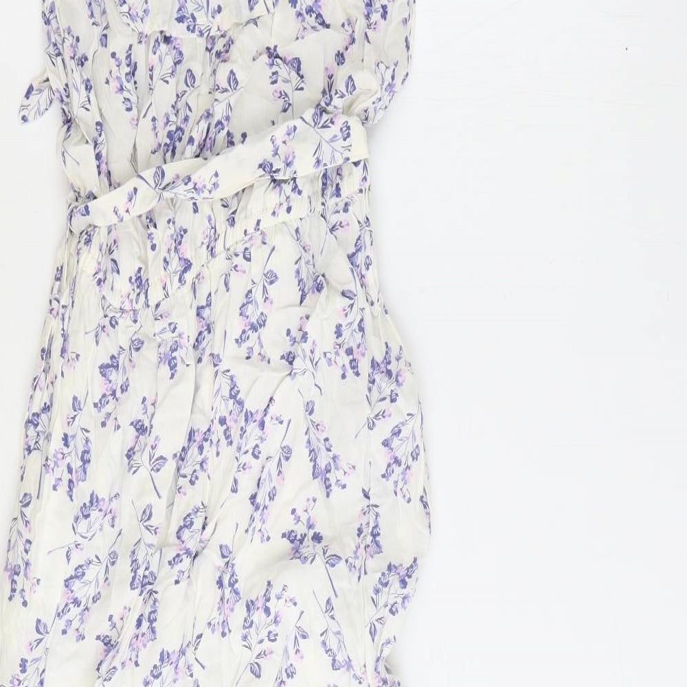 NEXT Womens White Floral Viscose Jumpsuit One-Piece Size 8 Pullover