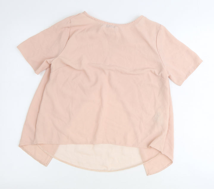 New Look Womens Pink Polyester Basic Blouse Size 8 Round Neck