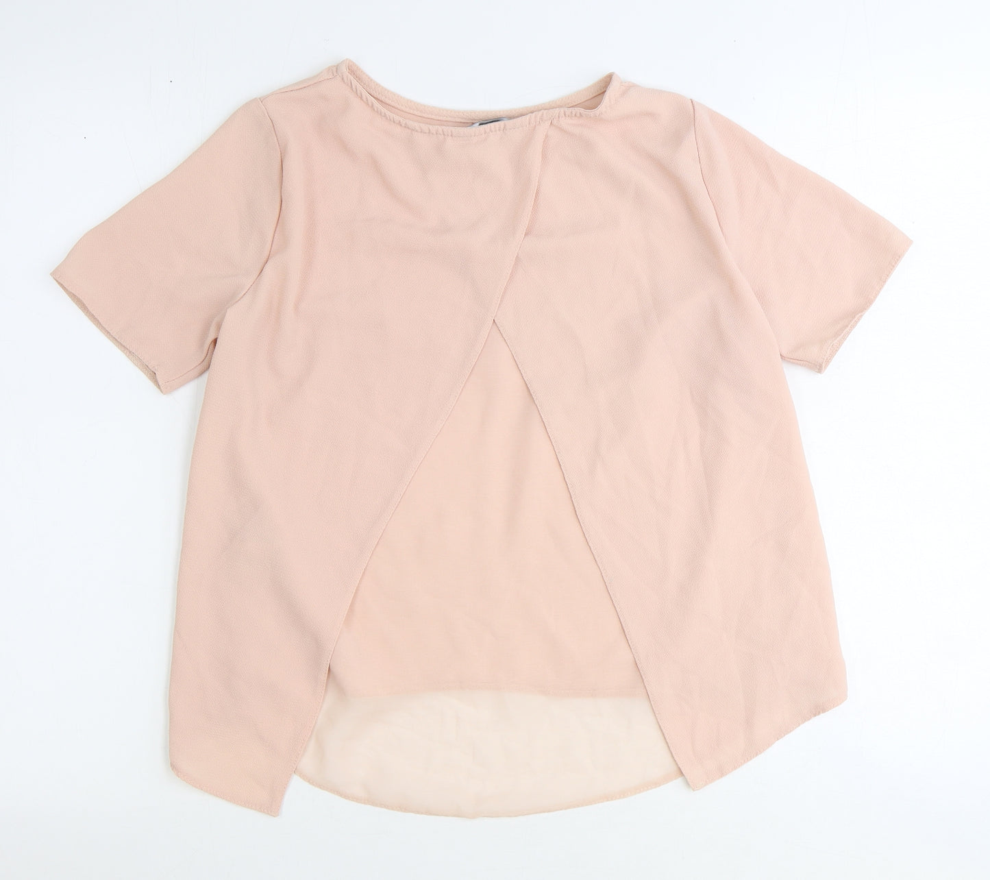 New Look Womens Pink Polyester Basic Blouse Size 8 Round Neck