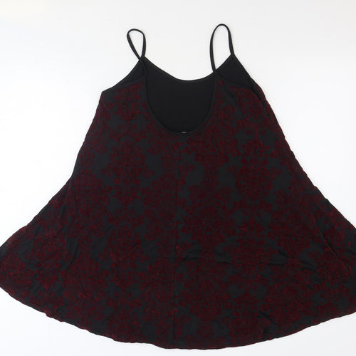 Mizumi Womens Black Floral Polyester Trapeze & Swing Size L Scoop Neck Pullover