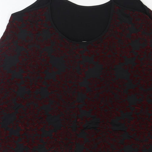 Mizumi Womens Black Floral Polyester Trapeze & Swing Size L Scoop Neck Pullover