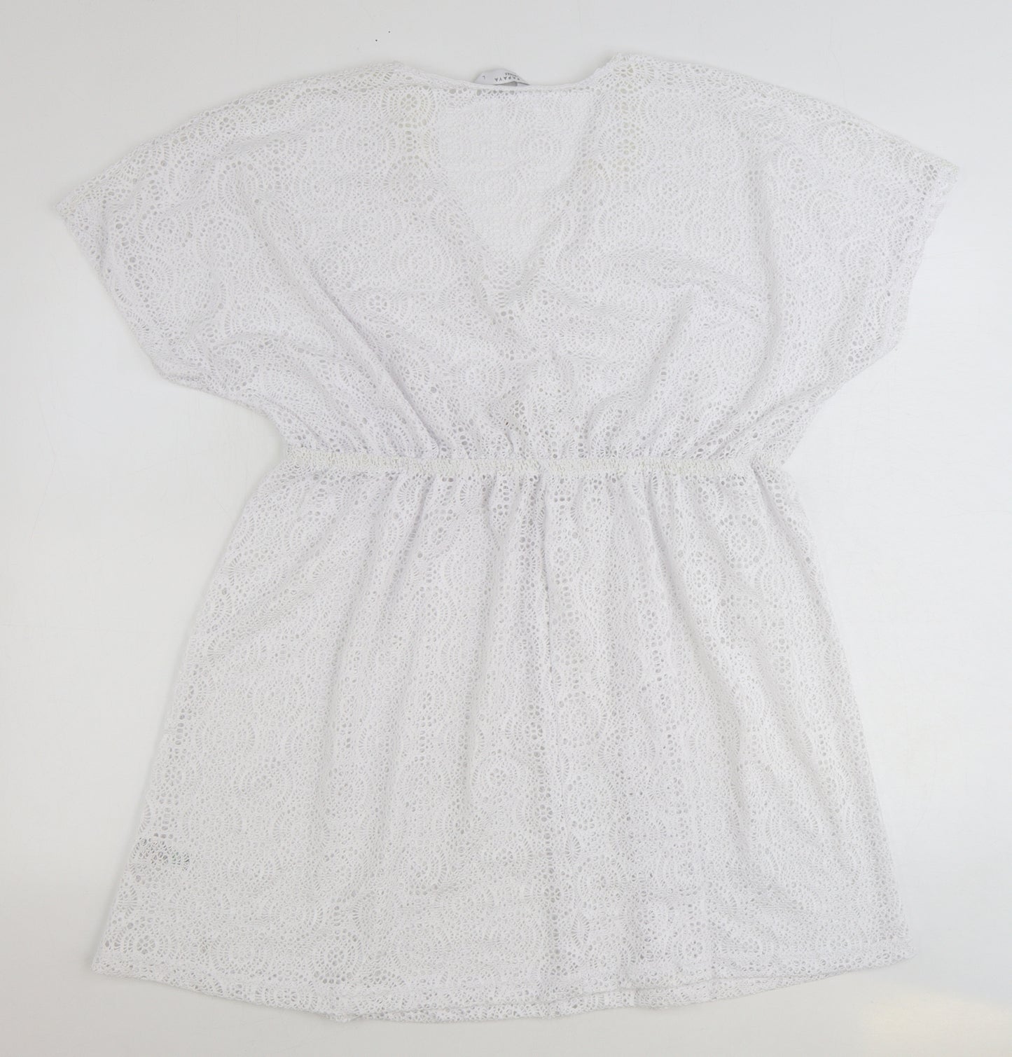 Papaya Womens White Geometric Polyester Tunic Tank Size L V-Neck - Broderie Anglaise Details