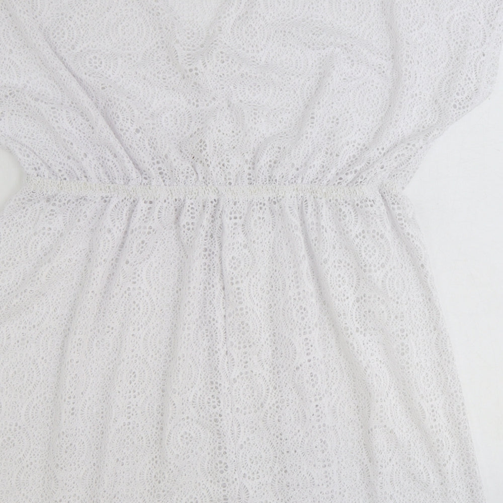 Papaya Womens White Geometric Polyester Tunic Tank Size L V-Neck - Broderie Anglaise Details