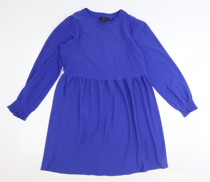 New Look Womens Blue Polyester Fit & Flare Size 10 Round Neck Pullover