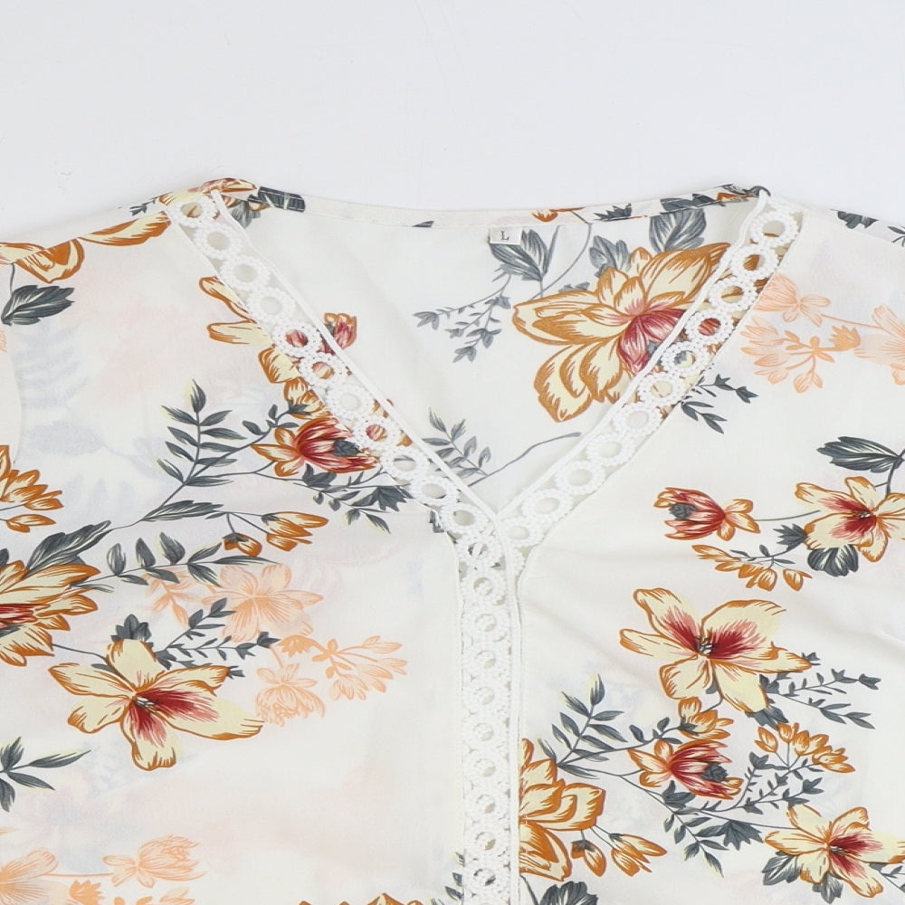 Preworn Womens Multicoloured Geometric Polyester Basic Blouse Size L V-Neck