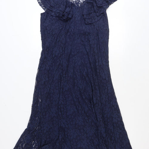 Glamorosa Womens Blue Floral Polyamide Trapeze & Swing Size 14 V-Neck Pullover