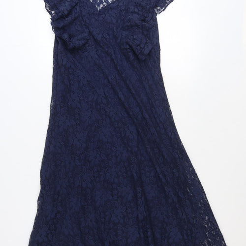 Glamorosa Womens Blue Floral Polyamide Trapeze & Swing Size 14 V-Neck Pullover